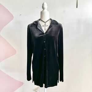 Impressions Black Velvet Button Up Top Vintage Y2K Gothic Whimsigoth Medium